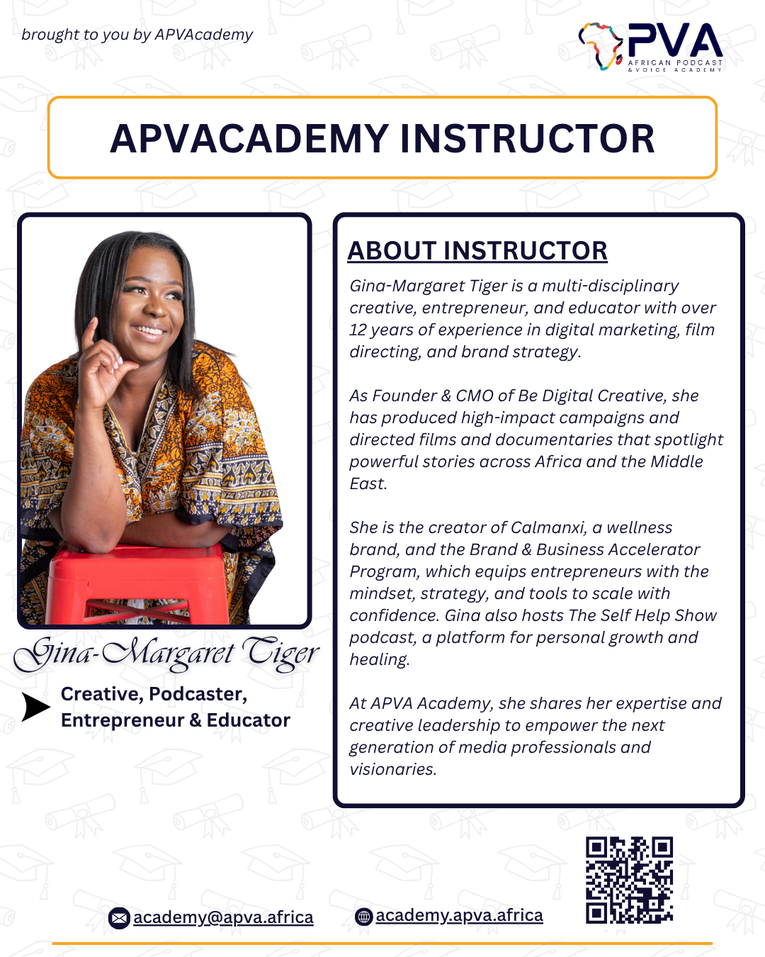 African Podcast and Voice Academy Welcomes Gina-Margaret Tiger as an Instructor